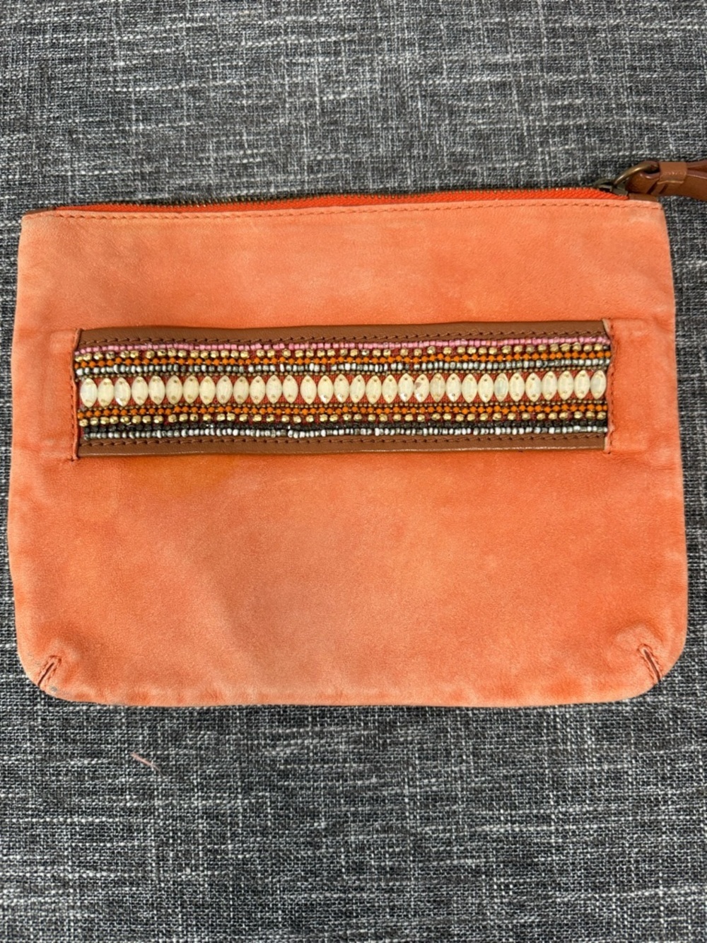 Anthropologie Jasper & Jeera Coral Suede Beaded Clutch